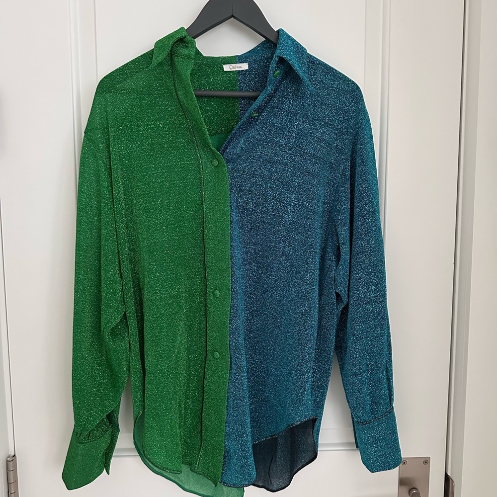 Oseree Green and Blue Button Down Shirt - Picture 3 of 4